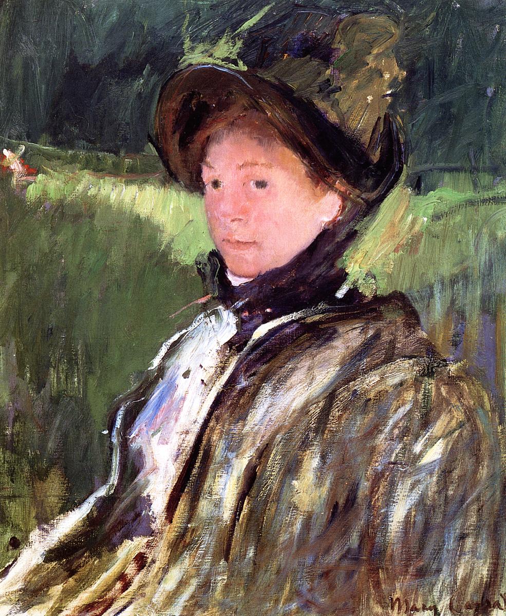Lydia Cassatt in a Green Bonnet and a Coat - Mary Cassatt Painting on Canvas